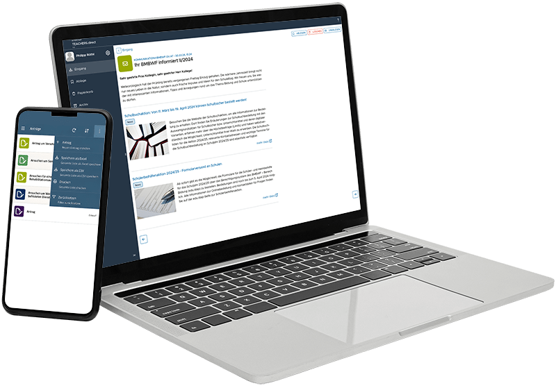 Smartphone und Laptop mit TEACHERS.direct-Screenshots