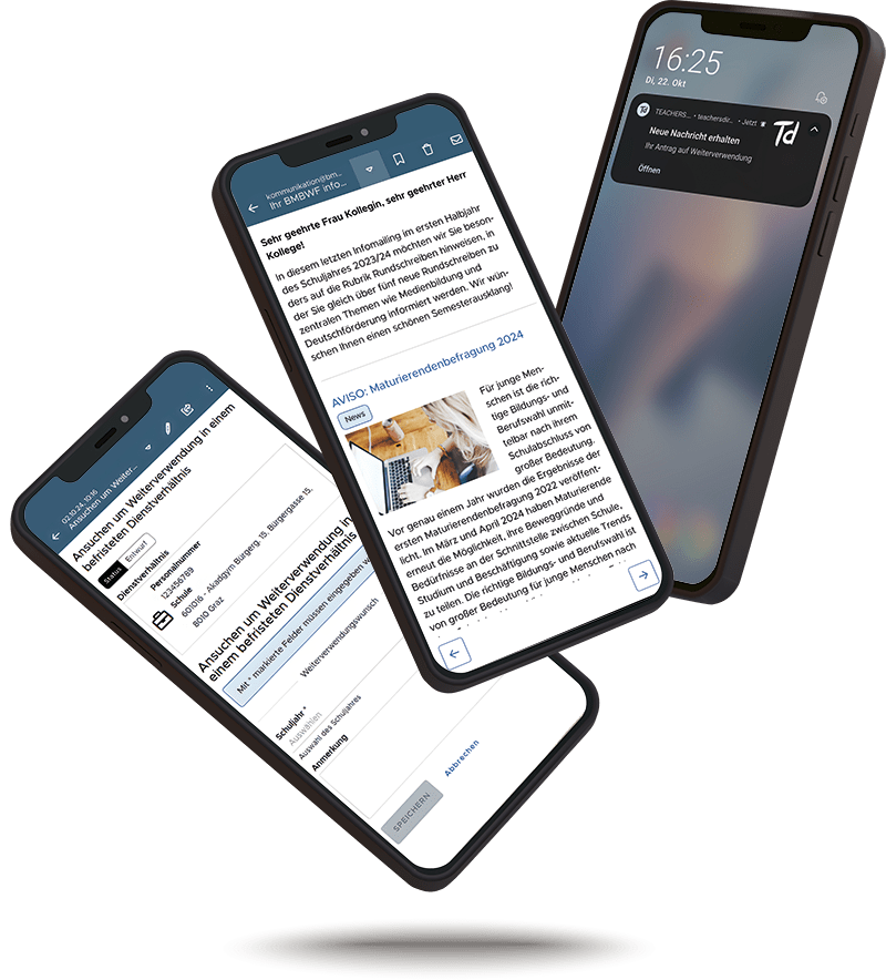 Smartphones mit TEACHERS.direct-Screenshots